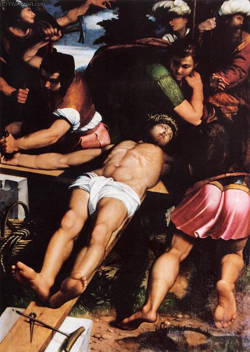 Order Art Reproductions Nailing of Christ to the Cross, 1538 by Callisto Piazza Da Lodi (1500-1561, Italy) | ArtsDot.com