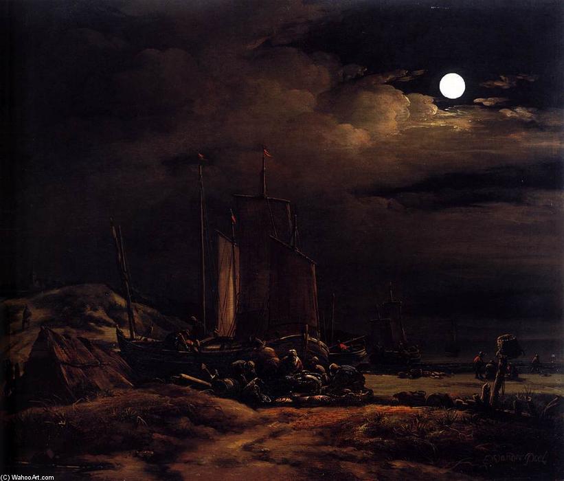 Adquirir Reproduções De Pinturas Seashore by Moonlight, 1660 por Egbert Van Der Poel (1621-1664, Netherlands) | ArtsDot.com
