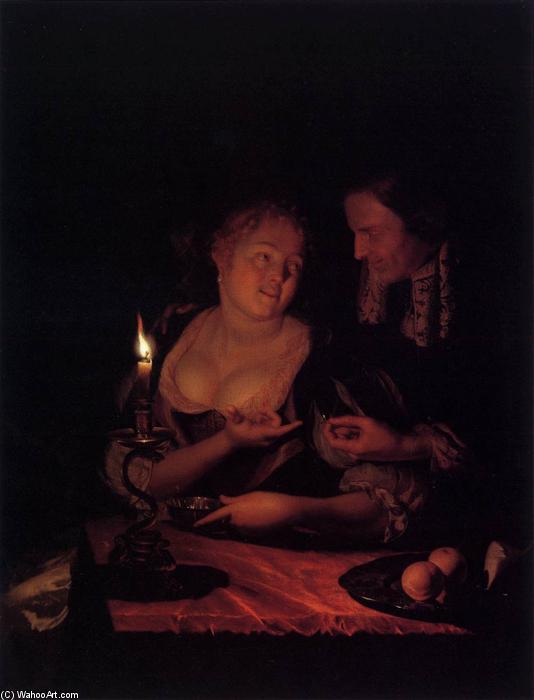 Order Oil Painting Replica Gentleman Offering a Lady a Ring in a Candlelit Bedroom, 1698 by Godfried Schalcken (1643-1706, Netherlands) | ArtsDot.com