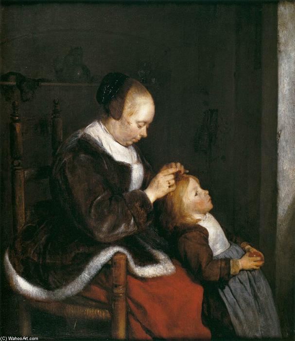 Order Art Reproductions Mother Combing the Hair of Her Child, 1652 by Gerard Ter Borch (1617-1681, Netherlands) | ArtsDot.com