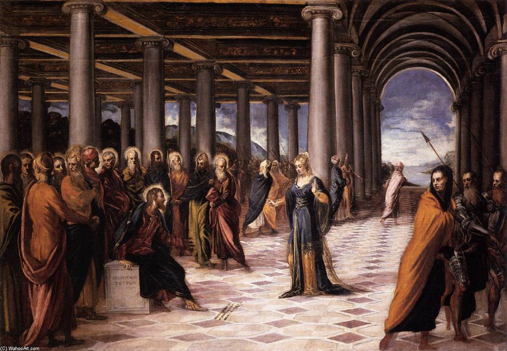 Ordinare Stampe Di Qualità Del Museo Cristo e la donna prese in adulterio, 1550 di Tintoretto (Jacopo Comin) (1518-1594, Italy) | ArtsDot.com