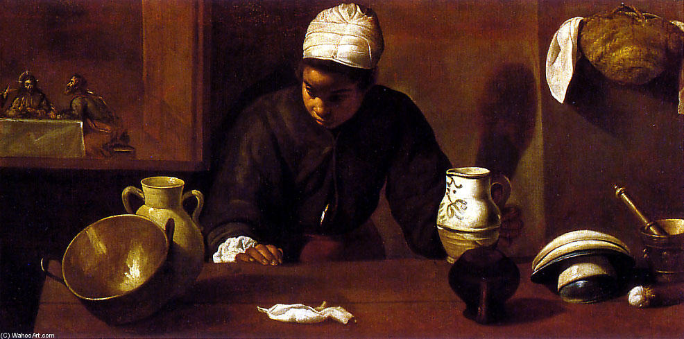 順序 油絵 Emmausの夕食付きキッチンシーン, 1618 バイ Diego Velazquez (1599-1660, Spain) | ArtsDot.com