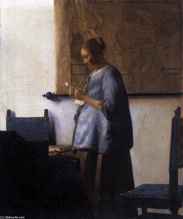 Comprar Reproducciones De Arte Del Museo Mujer en azul leyendo una carta, 1663 de Johannes Vermeer (1632-1675, Netherlands) | ArtsDot.com