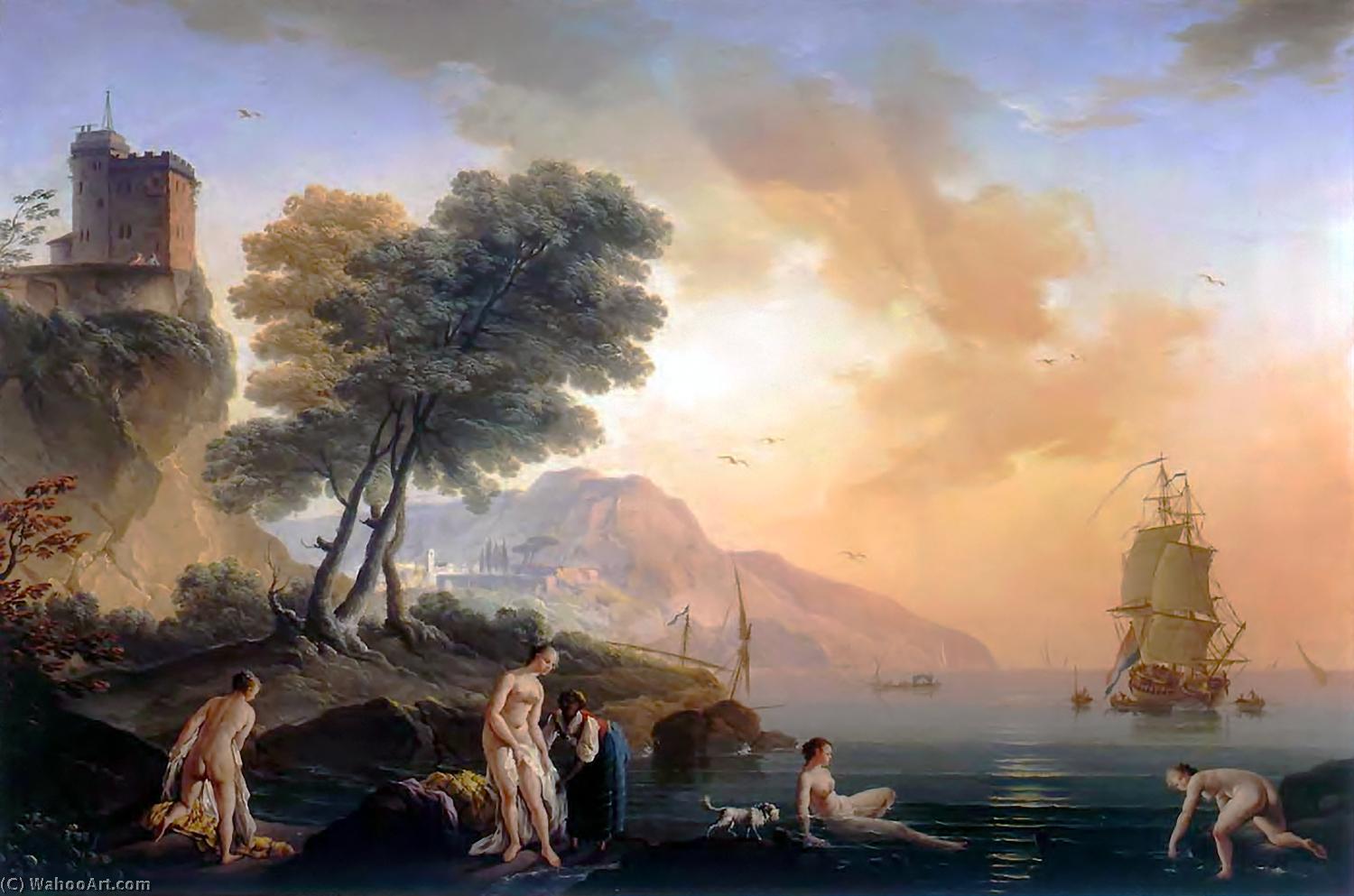 Order Art Reproductions Girls Bathing at the Seaside, 1761 by Claude Joseph Vernet (1714-1789, France) | ArtsDot.com
