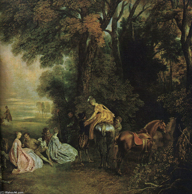 Order Art Reproductions A Halt During the Chase, 1720 by Jean Antoine Watteau (1684-1721, France) | ArtsDot.com