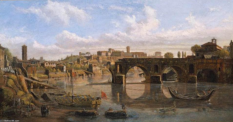 Buy Museum Art Reproductions Rome: View of the River Tiber with the Ponte Rotto and the Aventine Hill, 1680 by Gaspar Van Wittel (Caspar Andriaans Van Wittel) (1653-1736, Netherlands) | ArtsDot.com