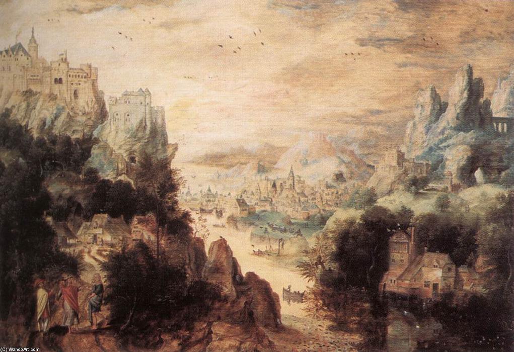 Order Art Reproductions Landscape with Christ and the Men of Emmaus by Herri Met De Bles (1500-1555, Belgium) | ArtsDot.com