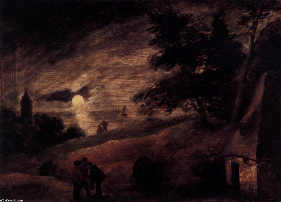 Order Artwork Replica Dune Landscape by Moonlight, 1635 by Adriaen Brouwer (1635-1638, Belgium) | ArtsDot.com