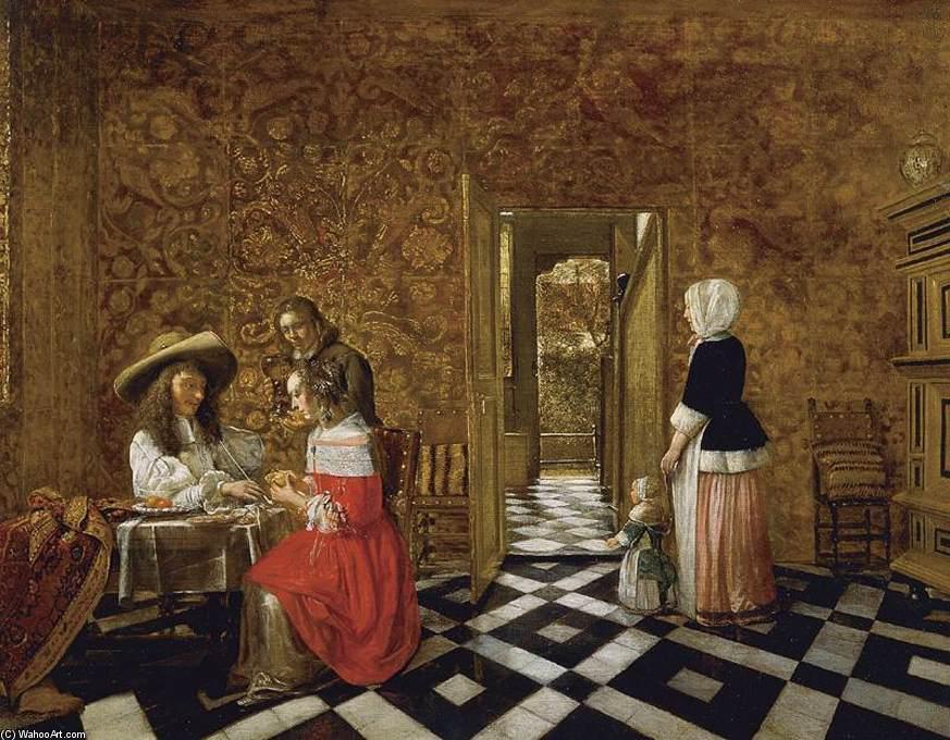 Order Art Reproductions Merry Company at a Table by Hendrick Van Der Burch (1627-1666, Netherlands) | ArtsDot.com