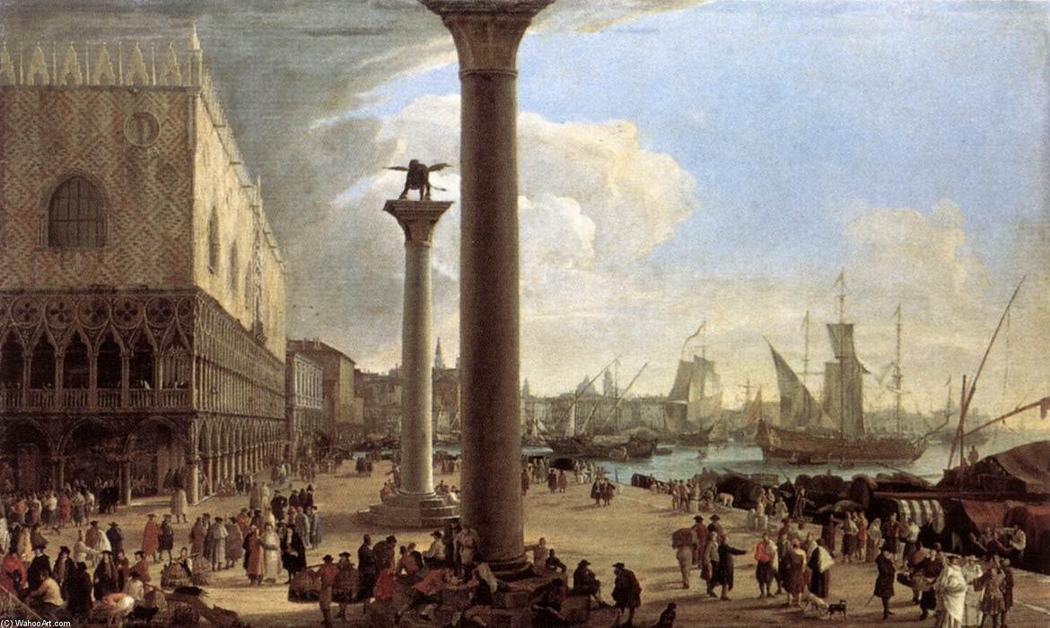 Order Oil Painting Replica The Wharf, Looking toward the Doge`s Palace by Luca Carlevaris (1663-1730, Italy) | ArtsDot.com