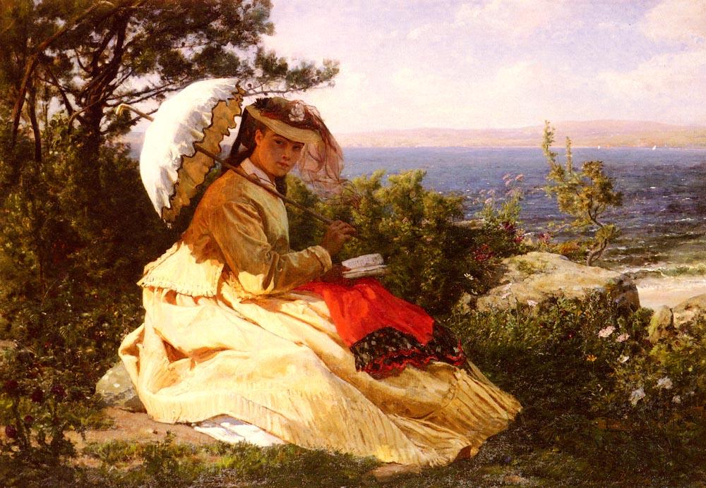 Order Paintings Reproductions La Femme A L`ombrelle, 1871 by Jules Adolphe Aimé Louis Breton (1827-1906, France) | ArtsDot.com