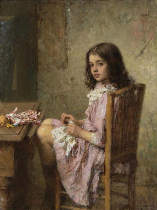 Order Oil Painting Replica The Little Seamstress, 1910 by Alexei Alexeievich Harlamoff (1840-1925, Russia) | ArtsDot.com