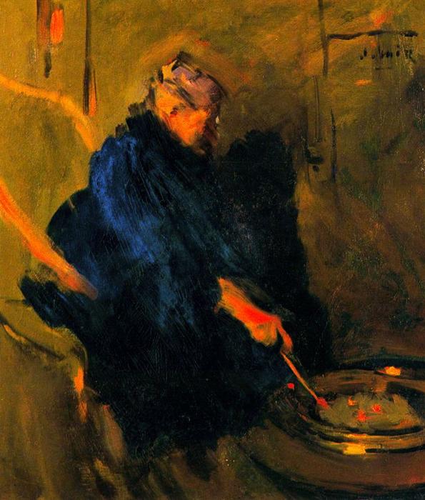 Order Paintings Reproductions La madre del artista removiendoel brasero by Joaquin Mir Trinxet (1873-1940, Spain) | ArtsDot.com