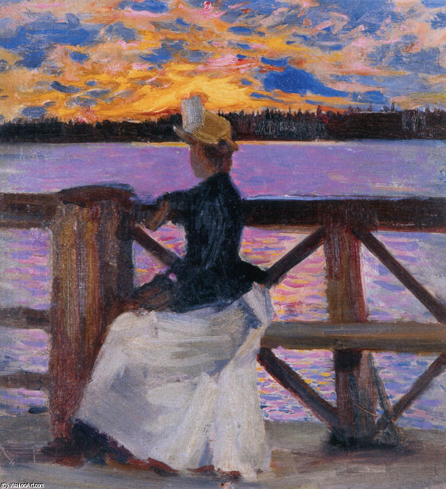 Buy Museum Art Reproductions Marie Gallén at the Kuhmoniemi-bridge, 1890 by Akseli Gallen Kallela (1865-1931, Finland) | ArtsDot.com