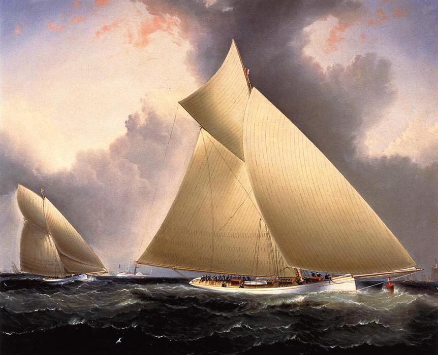 Order Paintings Reproductions `Mayflower` Leading `Galatea`, America`s Cup 1886, 1886 by James Edward Buttersworth (1817-1894, United Kingdom) | ArtsDot.com