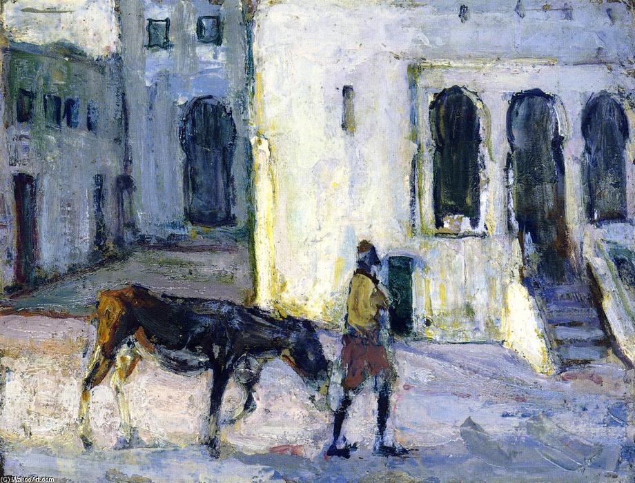 Buy Museum Art Reproductions Man Leading a Donkey in Front of the Palais de Justice, Tangier, 1912 by Henry Ossawa Tanner (1859-1937, United States) | ArtsDot.com