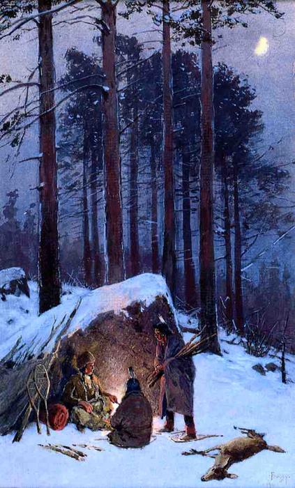 Order Oil Painting Replica Moonlit Indian Encampment, 1911 by Henry F Farny (1847-1916, France) | ArtsDot.com