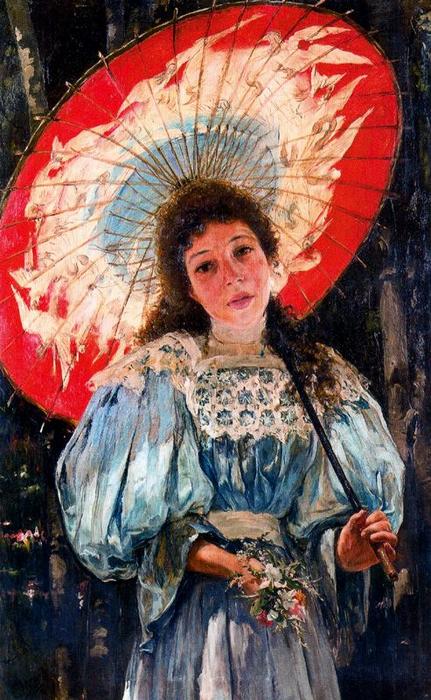 Order Oil Painting Replica Mujer con sombrilla, 1895 by José Mongrell Torrent (1870-1937, Spain) | ArtsDot.com