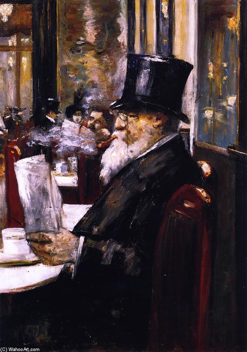Order Artwork Replica Newspaper Reader at the Café (also known as Gentleman at a Coffee House), 1920 by Lesser Ury (1861-1931, Poland) | ArtsDot.com