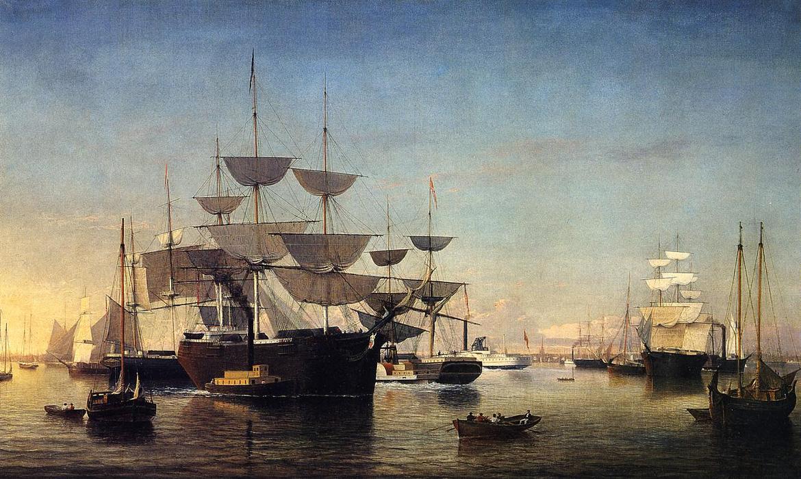 Order Paintings Reproductions New York Harbor, 1860 by Fitz Hugh Lane | ArtsDot.com