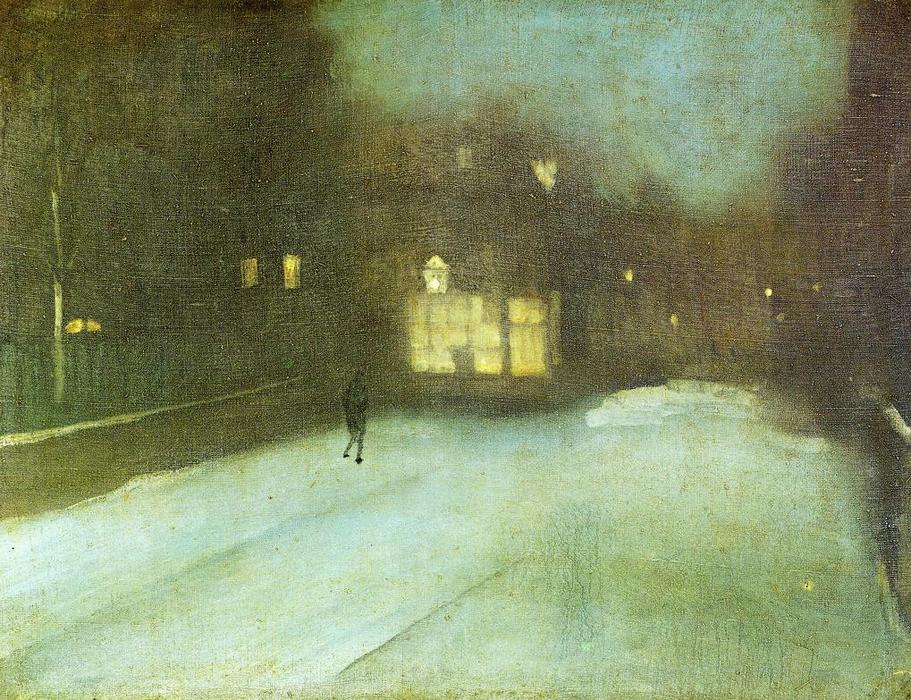 Order Oil Painting Replica Nocturne: Grey and Gold - Chelsea Snow, 1876 by James Abbott Mcneill Whistler (1834-1903, United States) | ArtsDot.com