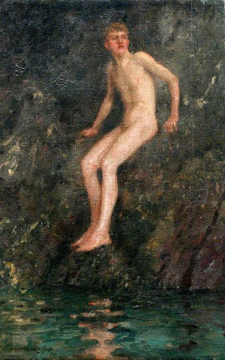 Order Paintings Reproductions Nude Boy on Rocks, 1907 by Henry Scott Tuke (1858-1929, United Kingdom) | ArtsDot.com