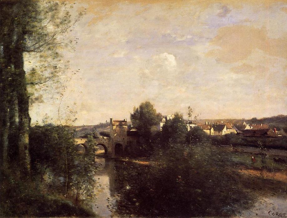 Buy Museum Art Reproductions Old Bridge at Limay, on the Seine, 1870 by Jean Baptiste Camille Corot (1796-1875, France) | ArtsDot.com