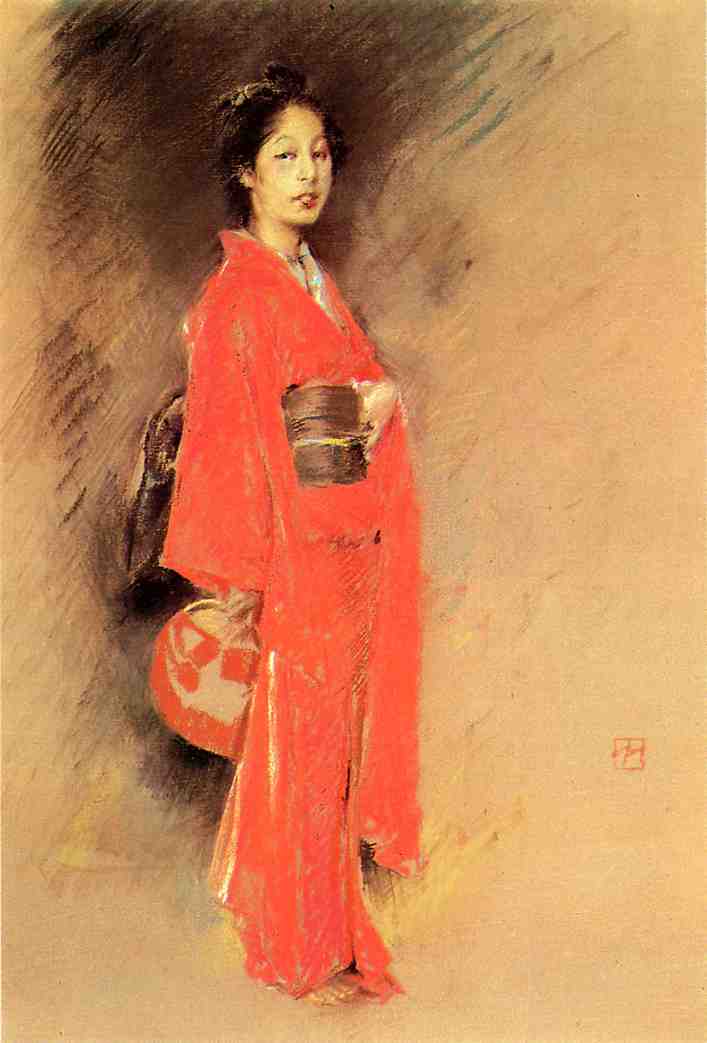 Order Oil Painting Replica The Orange Kimono by Robert Frederick Blum (1857-1903, United States) | ArtsDot.com