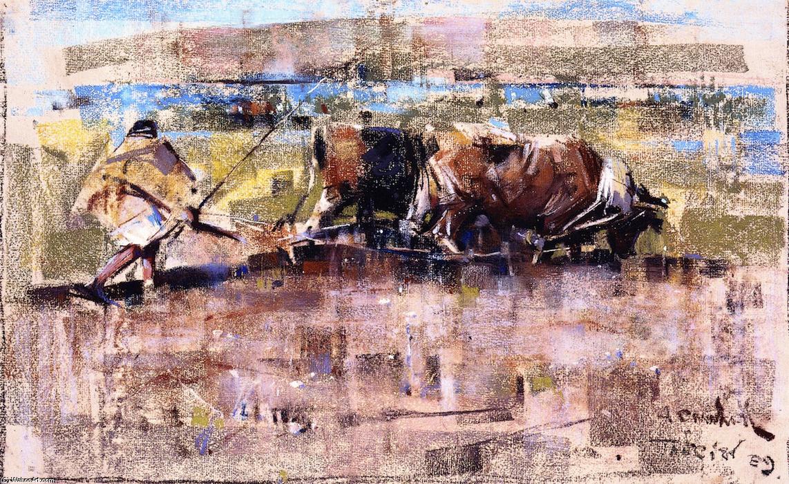 Order Paintings Reproductions Oxen Ploughing, Tangier, 1889 by Joseph Crawhall (1861-1913, United Kingdom) | ArtsDot.com