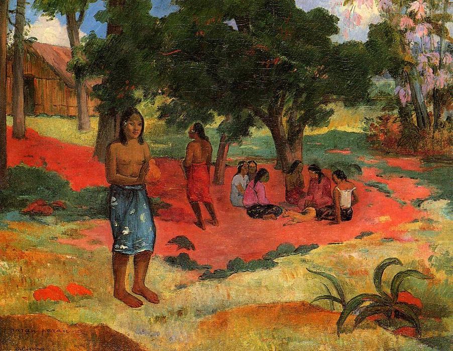 Ordinare Riproduzioni Di Quadri Paru Paru (conosciuto anche come parole sussurrate, II), 1892 di Paul Gauguin (1848-1903, France) | ArtsDot.com
