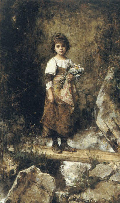 Buy Museum Art Reproductions A Peasant Girl on a Footbridge by Alexei Alexeievich Harlamoff (1840-1925, Russia) | ArtsDot.com