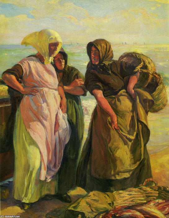 Order Art Reproductions Pescadoras (also known as Comprando la pesca), 1920 by José Mongrell Torrent (1870-1937, Spain) | ArtsDot.com
