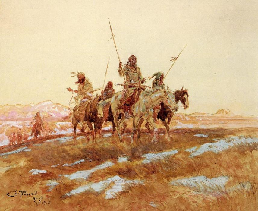 Order Art Reproductions Piegan Hunting Party, 1913 by Charles Marion Russell (1864-1926, United States) | ArtsDot.com