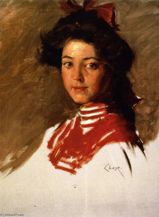 Order Paintings Reproductions Portrait Sketch: Girl in a Middy Blouse, 1902 by William Merritt Chase (1849-1916, United States) | ArtsDot.com