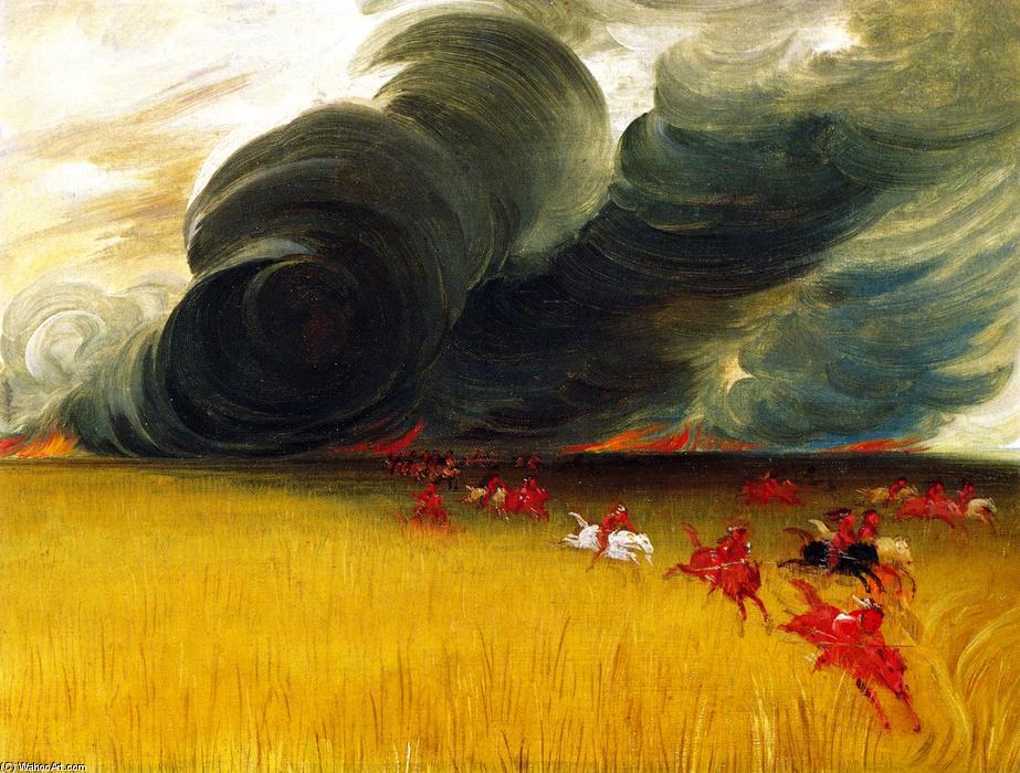 Order Paintings Reproductions Prairie Meadows Burning, 1832 by George Catlin (1796-1872, United States) | ArtsDot.com