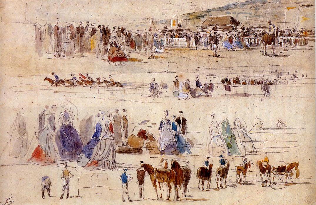 Buy Museum Art Reproductions The Racetrack at Deauville, 1866 by Eugène Louis Boudin (1824-1898, France) | ArtsDot.com