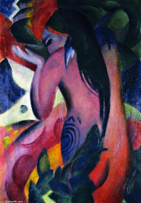 Order Oil Painting Replica Red Woman (also known as Girl with Black Hair), 1912 by Franz Marc (1880-1916, Germany) | ArtsDot.com