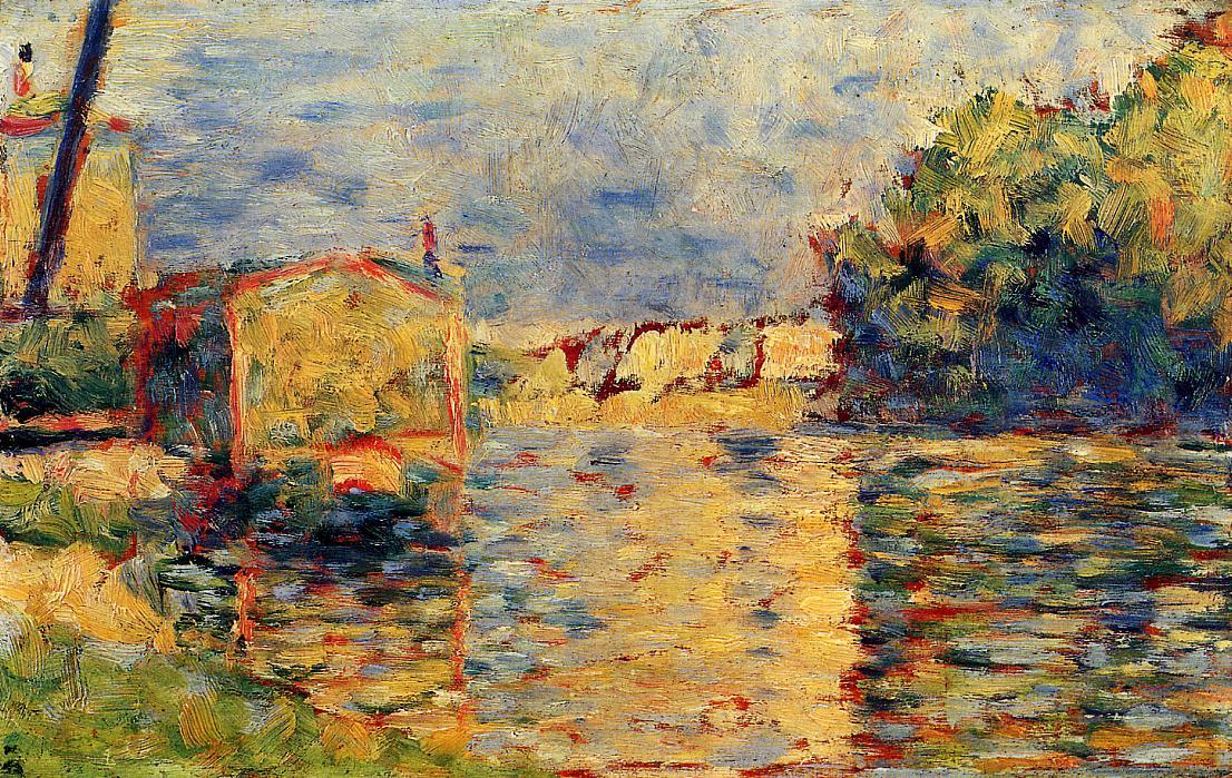 顺序 畫複製 河流边缘。, 1884 通过 Georges Pierre Seurat (1859-1891, France) | ArtsDot.com