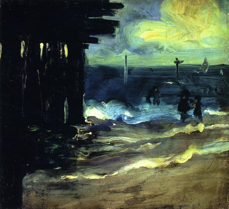 Order Oil Painting Replica Rockaway Beach with Pier, 1901 by Alfred Henry Maurer (1868-1932, United States) | ArtsDot.com