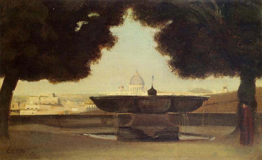 Order Paintings Reproductions Rome - The Fountain of the Academie de France, 1826 by Jean Baptiste Camille Corot (1796-1875, France) | ArtsDot.com