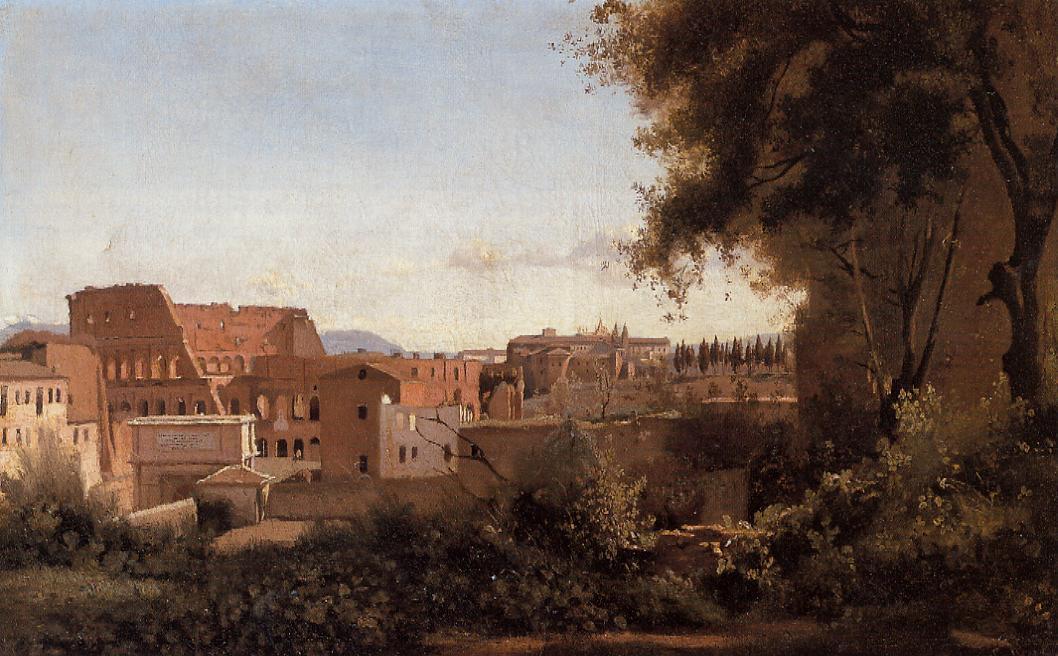 Buy Museum Art Reproductions Rome - View from the Farnese Gardens, Noon (also known as Study of the Coliseum), 1826 by Jean Baptiste Camille Corot (1796-1875, France) | ArtsDot.com