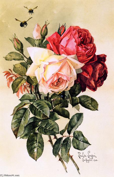Order Artwork Replica Roses and Bumblebees, 1908 by Raoul De Longpre (1859-1911, France) | ArtsDot.com