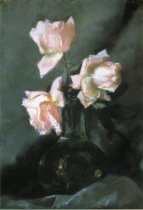 Order Paintings Reproductions Roses in a Vase, 1884 by John La Farge (1835-1910, United States) | ArtsDot.com