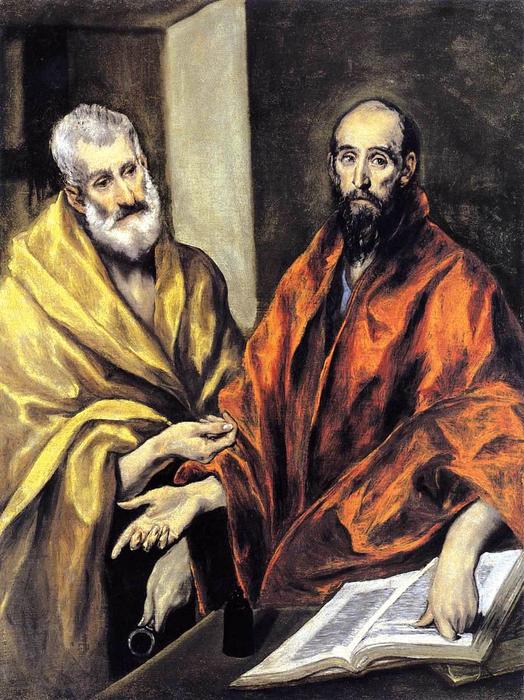 购买 博物馆艺术复制品，艺术复制品，绘画复制品，博物馆质量版画，美术复制品，着名绘画复制品，博物馆品质复制品，帆布艺术版画 Saints Peter and Paul 。, 1605 通过 El Greco (Doménikos Theotokopoulos) (1541-1614, Greece) | ArtsDot.com
