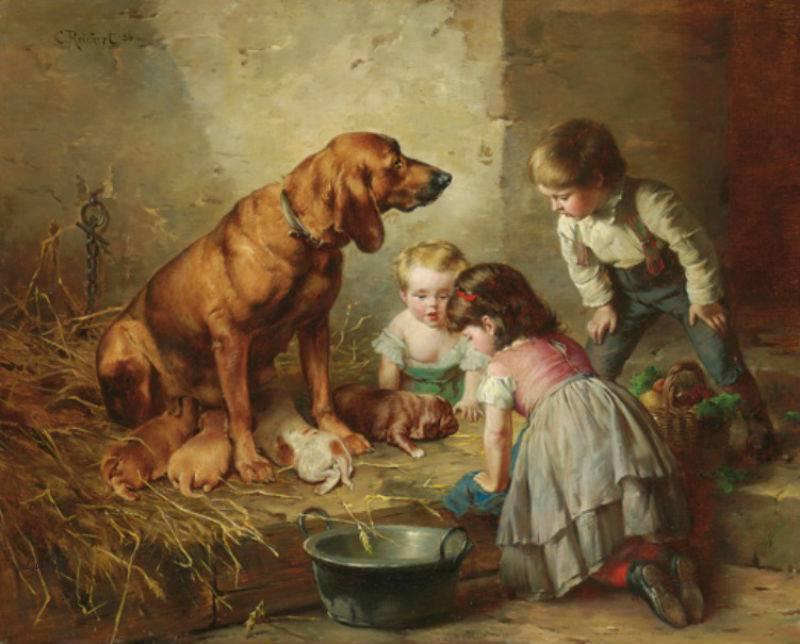 Order Oil Painting Replica Seeing after the pups by Carl Reichert (1836-1918, Germany) | ArtsDot.com
