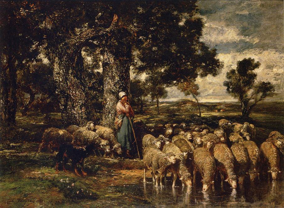 Order Art Reproductions A Shepherdess with Her Flock, 1887 by Charles Émile Jacque (1813-1894, France) | ArtsDot.com