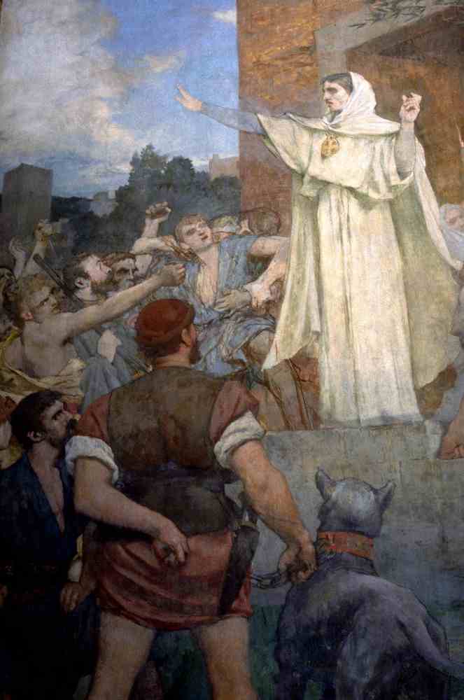 Order Paintings Reproductions St. Genevieve makes confidence and calm to frightened Parisians of the approach of Attila by Pierre Puvis De Chavannes (1824-1898, France) | ArtsDot.com