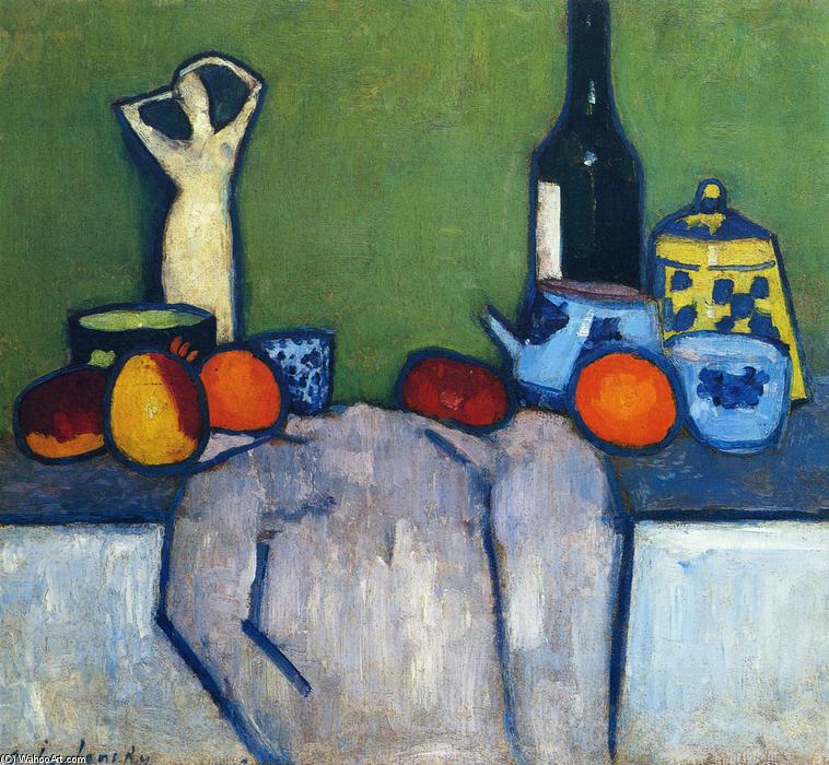 Order Oil Painting Replica Still Life with Flask, Fruit and Figure, 1907 by Alexej Georgewitsch Von Jawlensky (1864-1941, Russia) | ArtsDot.com