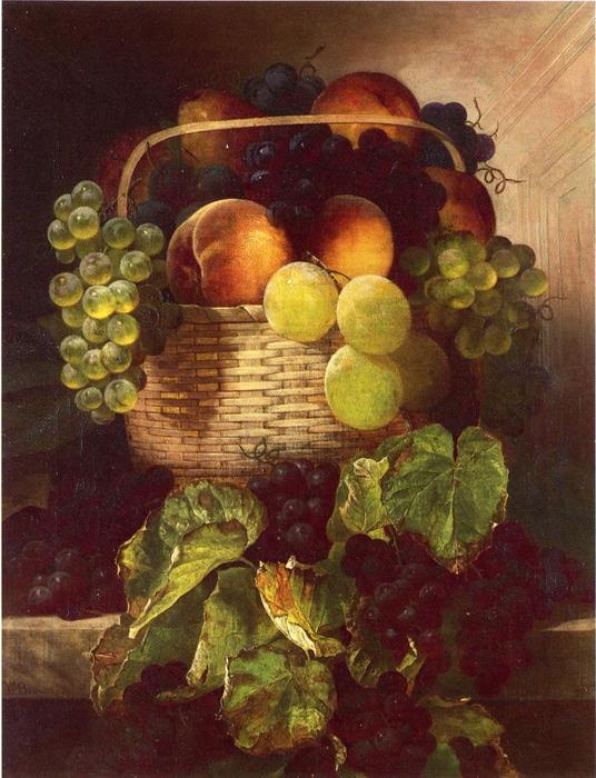 Buy Museum Art Reproductions Still Life with Grapes. Plums and Peaches in a Basket by William Mason Brown (1828-1898, United States) | ArtsDot.com