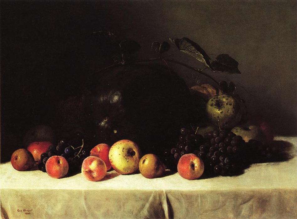 Order Paintings Reproductions Still Life with Watermelon, Grapes and Apples, 1880 by George Hetzel (1826-1899, France) | ArtsDot.com